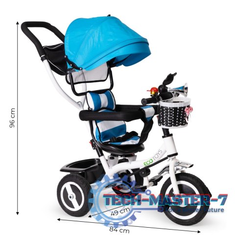 Rower trójkołowy obracany daszek wytrzymałe gumowe koła niebieski ECOTOYS ECOTOYS Rower trójkołowy obracany daszek wytrzymałe gumowe koła niebieski ECOTOYS ECOTOYS