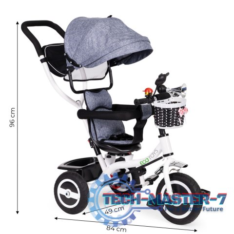 Rower trójkołowy obracany daszek wytrzymałe gumowe koła szary ECOTOYS ECOTOYS Rower trójkołowy obracany daszek wytrzymałe gumowe koła szary ECOTOYS ECOTOYS
