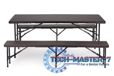 Zestaw cateringowy stół bankietowy 180cm 2 ławki ratan brąz ModernHome ModernHome Zestaw cateringowy stół bankietowy 180cm 2 ławki ratan brąz ModernHome ModernHome