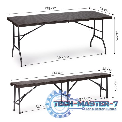Zestaw cateringowy stół bankietowy 180cm 2 ławki ratan brąz ModernHome ModernHome Zestaw cateringowy stół bankietowy 180cm 2 ławki ratan brąz ModernHome ModernHome
