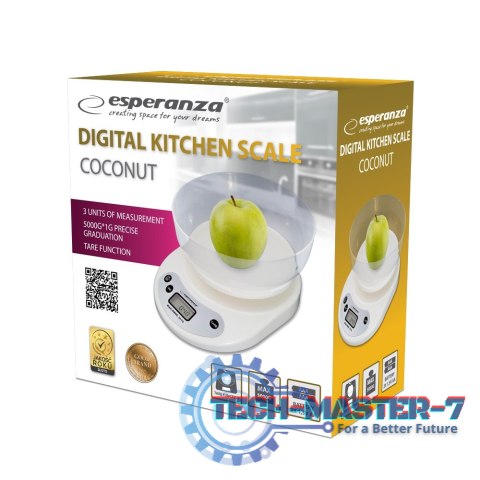 Waga kuchenna ESPERANZA Coconut EKS007 z misą (Maks. 5000g /Biały ) Waga kuchenna ESPERANZA Coconut EKS007 z misą (Maks. 5000g /Biały )