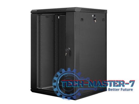 Szafa instalacyjna wisząca 19'' 18U 600X600mm czarna (drzwi szklane)