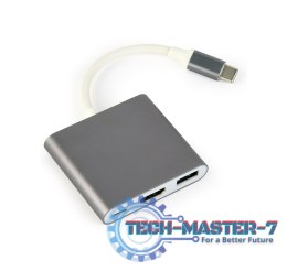 Adapter GEMBIRD A-CM-HDMIF-02-SG USB Typu C - HDMI + USB-A + USB-C
