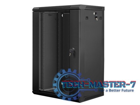 Szafa instalacyjna wisząca 19'' 18U 600X450mm czarna (drzwi szklane)