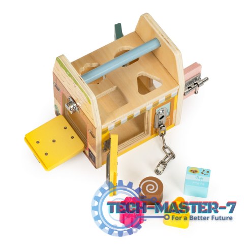 Drewniana kostka edukacyjna, sorter klockami cztery zamki, uchwyt ECOTOYS Drewniana kostka edukacyjna, sorter klockami cztery zamki, uchwyt ECOTOYS