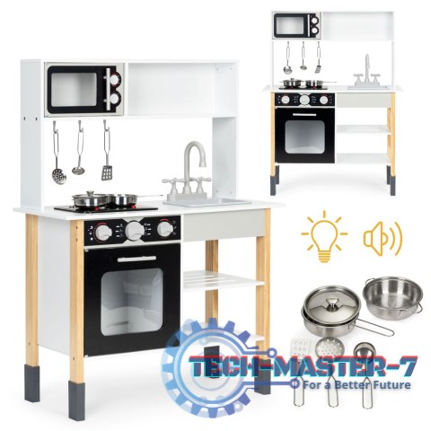 Drewniana kuchnia dla dzieci piekarnik palniki mikrofala akcesoria ECOTOYS ECOTOYS