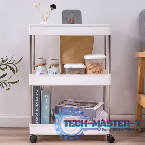 Plastikowy regał łazienkowy z 4 półkami kółka biały ModernHome Plastikowy regał łazienkowy z 4 półkami kółka biały ModernHome