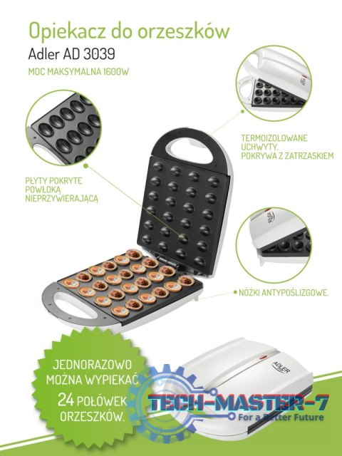 Opiekacz do orzeszków Adler AD 3039 forma do ciastek elektryczna 24 szt. XL 1600W Opiekacz do orzeszków Adler AD 3039 forma do ciastek elektryczna 24 szt. XL 1600W