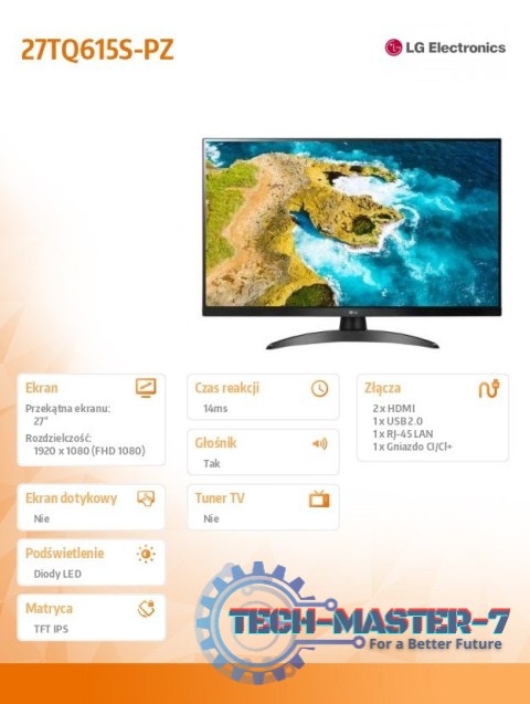 Monitor LG 27TQ615S-PZ (27" /IPS /60Hz /1920 x 1080 /Czarny) Monitor LG 27TQ615S-PZ (27" /IPS /60Hz /1920 x 1080 /Czarny)