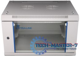 Szafka wisząca rack 6U 600x600 szara szklane drzwi