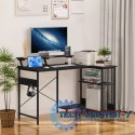 Biurko narożne komputerowe stół 3 półki czarne ModernHome