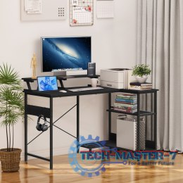 Biurko narożne komputerowe stół 3 półki czarne ModernHome