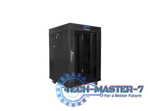 SZAFA INSTALACYJNA RACK STOJĄCA 19" 15U 600X600 CZARNA DRZWI SZKLANE LCD LANBERG (FLAT PACK)