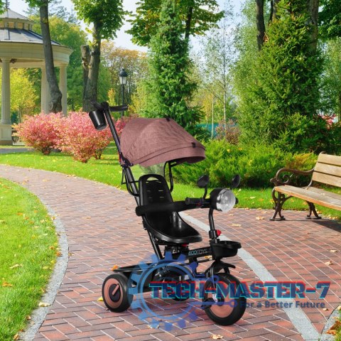 Rowerek trójkołowy dla dzieci spacerówka 3w1 obracane siedzisko daszek brązowy ECOTOYS ECOTOYS Rowerek trójkołowy dla dzieci spacerówka 3w1 obracane siedzisko daszek brązowy ECOTOYS ECOTOYS