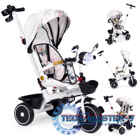 Rowerek trójkołowy dla dzieci spacerówka obracane siedzisko pchacz daszek ECOTOYS ECOTOYS