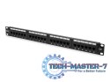 Patch panel 19" 24 porty, kat.6, U/UTP, 1U, wspornik kablowy, czarny (kompletny)