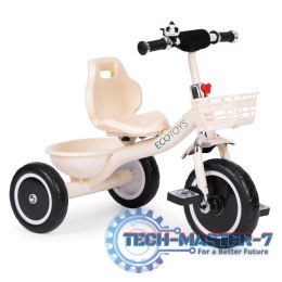 Rowerek trójkołowy antypoślizgowe uchwyty dzwonek koszyk beżowy ECOTOYS ECOTOYS