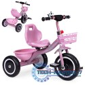 Rowerek trójkołowy antypoślizgowe uchwyty dzwonek koszyk różowy ECOTOYS ECOTOYS
