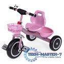 Rowerek trójkołowy antypoślizgowe uchwyty dzwonek koszyk różowy ECOTOYS ECOTOYS