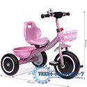 Rowerek trójkołowy antypoślizgowe uchwyty dzwonek koszyk różowy ECOTOYS ECOTOYS