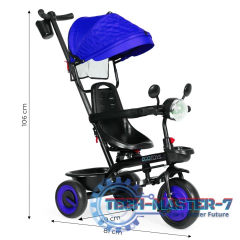 Rowerek trójkołowy dla dzieci spacerówka 3w1 obracane siedzisko daszek niebieski ECOTOYS ECOTOYS Rowerek trójkołowy dla dzieci spacerówka 3w1 obracane siedzisko daszek niebieski ECOTOYS ECOTOYS