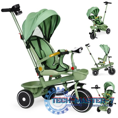 Rowerek trójkołowy spacerówka 2w1 obracane siedzisko składany daszek zielony - ECOTOYS ECOTOYS