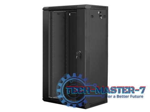 Szafa instalacyjna wisząca 19'' 22U 600X450mm czarna (drzwi szklane)