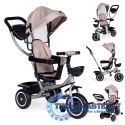Trójkołowy rowerek spacerówka 2w1 obracane siedzisko składany daszek - beżowy ECOTOYS ECOTOYS