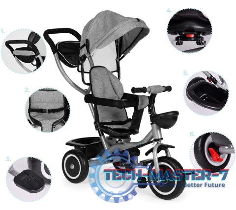 Trójkołowy rowerek spacerówka 2w1 obracane siedzisko składany daszek - szary ECOTOYS ECOTOYS Trójkołowy rowerek spacerówka 2w1 obracane siedzisko składany daszek - szary ECOTOYS ECOTOYS
