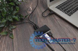 HUB/Koncentrator 4-portowy USB 2.0 HighSpeed, aktywny, czarno-srebrny