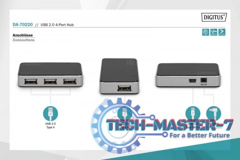 HUB/Koncentrator 4-portowy USB 2.0 HighSpeed, aktywny, czarno-srebrny HUB/Koncentrator 4-portowy USB 2.0 HighSpeed, aktywny, czarno-srebrny