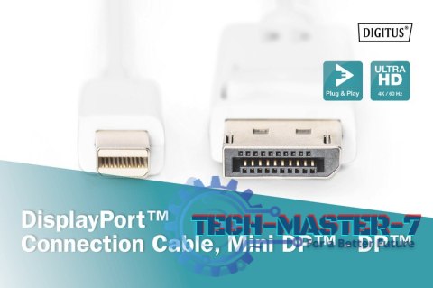 Kabel połączeniowy Displayport 4K 60Hz UHD Typ miniDP/DP M/M biały 2m Kabel połączeniowy Displayport 4K 60Hz UHD Typ miniDP/DP M/M biały 2m