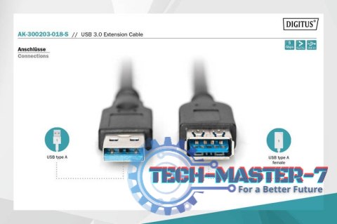 Kabel przedłużający USB 3.1 Gen.1 SuperSpeed 5Gbps Typ USB A/USB A M/Ż czarny 1,8m Kabel przedłużający USB 3.1 Gen.1 SuperSpeed 5Gbps Typ USB A/USB A M/Ż czarny 1,8m