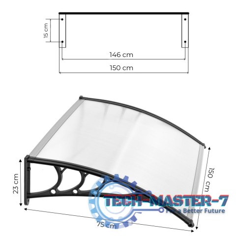Daszek nad drzwi 150x80 cm zadaszenie osłona poliwęglan ModernHome Daszek nad drzwi 150x80 cm zadaszenie osłona poliwęglan ModernHome