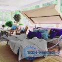 Leżanka leżak ogrodowy dwuosobowy z regulowanym daszkiem hamak szary ModernHome ModernHome