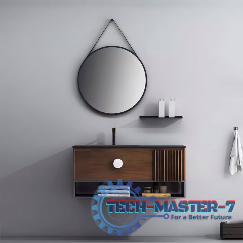 Okrągłe lustro ścienne 60 cm wiszące na pasku nowoczesne czarna rama ModernHome ModernHome Okrągłe lustro ścienne 60 cm wiszące na pasku nowoczesne czarna rama ModernHome ModernHome