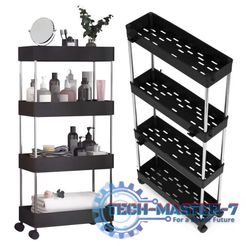 Plastikowy regał łazienkowy z 4 półkami kółka czarny ModernHome ModernHome Plastikowy regał łazienkowy z 4 półkami kółka czarny ModernHome ModernHome
