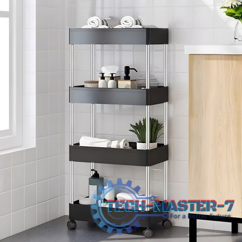 Plastikowy regał łazienkowy z 4 półkami kółka czarny ModernHome ModernHome Plastikowy regał łazienkowy z 4 półkami kółka czarny ModernHome ModernHome