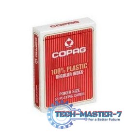 Karty Poker 100% Plastik PK2. Talia czerwona, index w 2 rogach