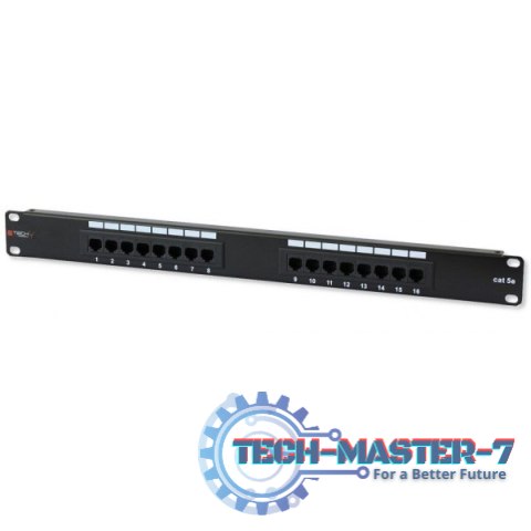 Patch panel 1U UTP 16xR J45 Cat.5e, czarny