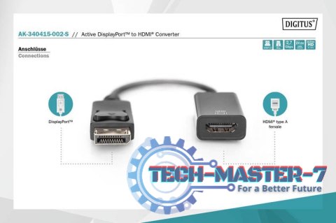 Kabel adapter DisplayPort z zatrzaskiem 1080p 60Hz FHD Typ DP/HDMI A M/Ż 0,2m Czarny Kabel adapter DisplayPort z zatrzaskiem 1080p 60Hz FHD Typ DP/HDMI A M/Ż 0,2m Czarny