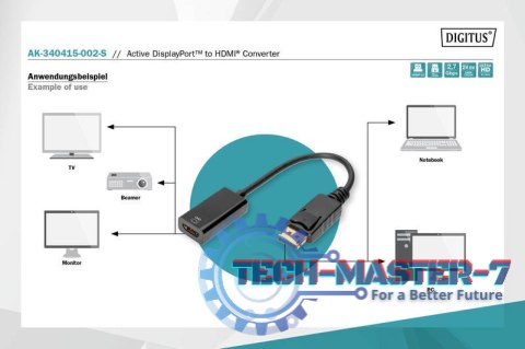 Kabel adapter DisplayPort z zatrzaskiem 1080p 60Hz FHD Typ DP/HDMI A M/Ż 0,2m Czarny Kabel adapter DisplayPort z zatrzaskiem 1080p 60Hz FHD Typ DP/HDMI A M/Ż 0,2m Czarny