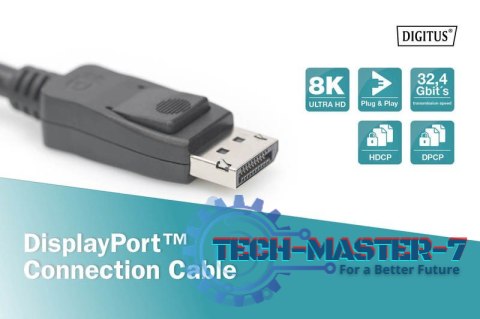Kabel połączeniowy DisplayPort z zatrzaskami 8K 30Hz UHD Typ DP/DP M/M czarny 2m Kabel połączeniowy DisplayPort z zatrzaskami 8K 30Hz UHD Typ DP/DP M/M czarny 2m