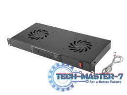 Panel wentylacyjny LCD poziomy 1U z termostatem do szaf, 19 cali, 2 wentylatory, 230V, czarny