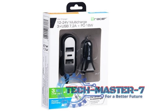 Ładowarka samochodowa 12-24V Multicharge 3xUSB 7,2A + PD 18W Ładowarka samochodowa 12-24V Multicharge 3xUSB 7,2A + PD 18W