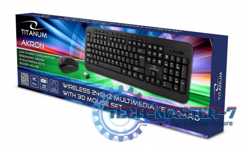 Zestaw bezprzewodowy klawiatura + mysz Akron USB 2,4 GHz Zestaw bezprzewodowy klawiatura + mysz Akron USB 2,4 GHz