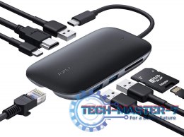 CB-C71 aluminiowy HUB USB-C | 8w1 | RJ45 Ethernet 10/100/1000Mbps | 3xUSB 3.1 | HDMI 4k@30Hz | SD i microSD | USB-C Power Delive