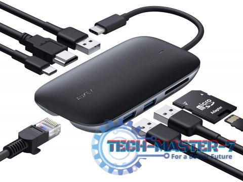 CB-C71 aluminiowy HUB USB-C | 8w1 | RJ45 Ethernet 10/100/1000Mbps | 3xUSB 3.1 | HDMI 4k@30Hz | SD i microSD | USB-C Power Delive