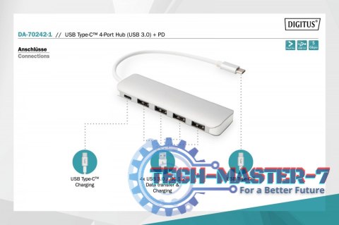 HUB/Koncentrator 4-portowy USB 3.0 SuperSpeed z Typ C Power Delivery, aluminium HUB/Koncentrator 4-portowy USB 3.0 SuperSpeed z Typ C Power Delivery, aluminium