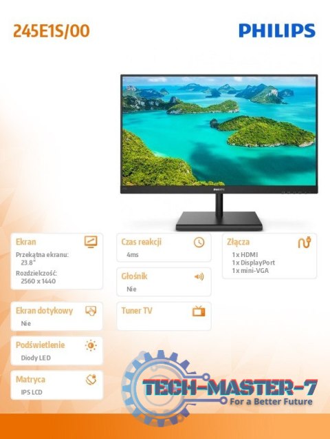 Monitor 245E1S 23.8 cala IPS HDMI DP FreeSync Monitor 245E1S 23.8 cala IPS HDMI DP FreeSync